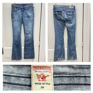 True Religion flare leg lightly distressed denim jeans women's 26